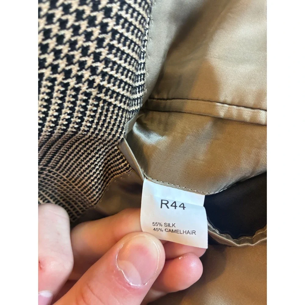 Jos A Bank Signature Collection Silk Camel‎ Hair Glen Plaid Blazer 44R Mens Gray